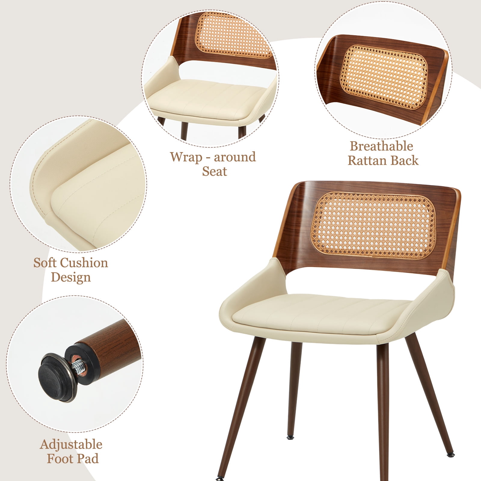 AVAWING Mid Century Modern Dining Chairs Set of 6, Accent Bentwood Chairs for Kitchen, Beige