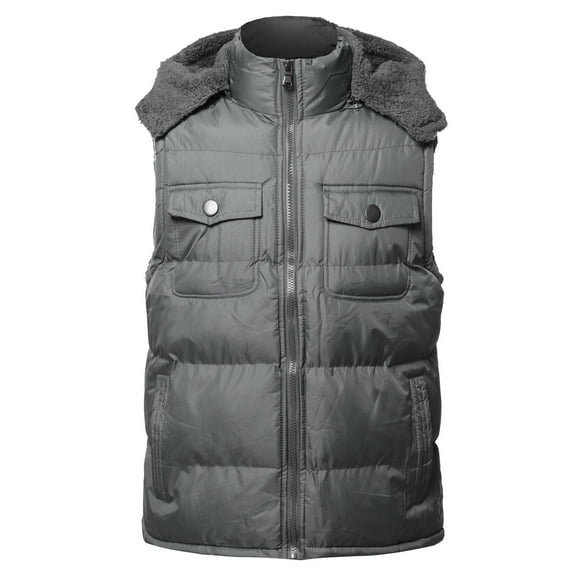 FashionOutfit Men's Casual Detachable Hood Chest Pockets Puffer Vest