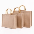 thumbnail image 3 of Techinal Portable Burlap Jute Shopping Bag Handbag Bamboo Loop Handles Reusable Grocery Bags, 3 of 12