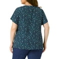 thumbnail image 4 of DARING DIVA Women's Plus Floral Half Placket Short Sleeve Casual Blouse 3X Dark Blue, 4 of 6