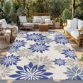 thumbnail image 2 of Geometric Flower Outdoor Rug for Patio/Deck/Porch, Non-Slip Large Area Rug 3 x 5 Ft, Vintage Country Floral Blue Grey on Linen Indoor Outdoor Rugs Washable Area Rugs, Camping Rug Carpet Runner, 2 of 8