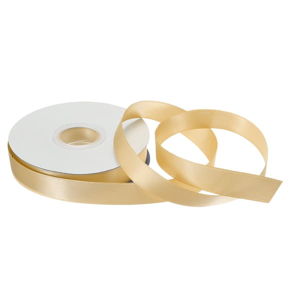 Unique Bargains 5/8 Inch 25 Yard Satin Ribbon Grosgrain Thin Solid Silk Wedding Bouquet Ribbon for Gift Wrapping Champagne Gold
