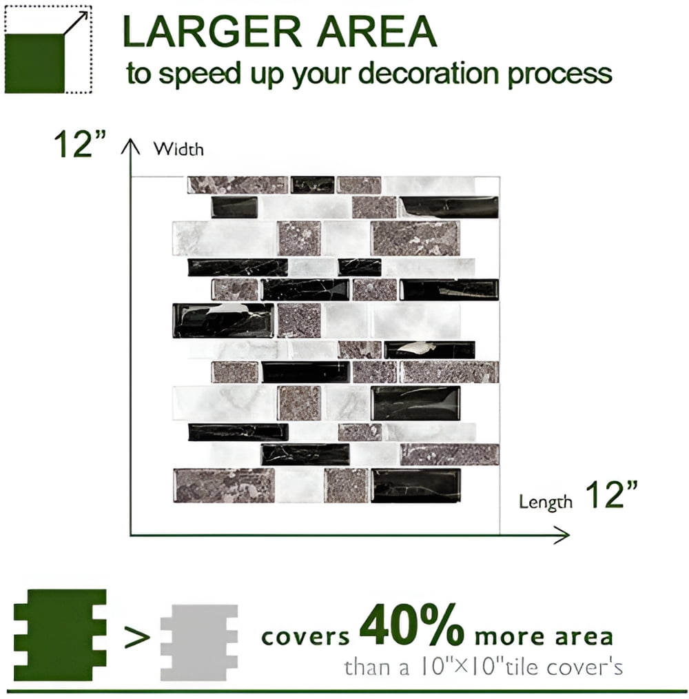 STICKGOO 10-Sheet Marble Look Peel and Stick Backsplash Tile, Self Adhesive Backsplash in Granite (Thicker Design)