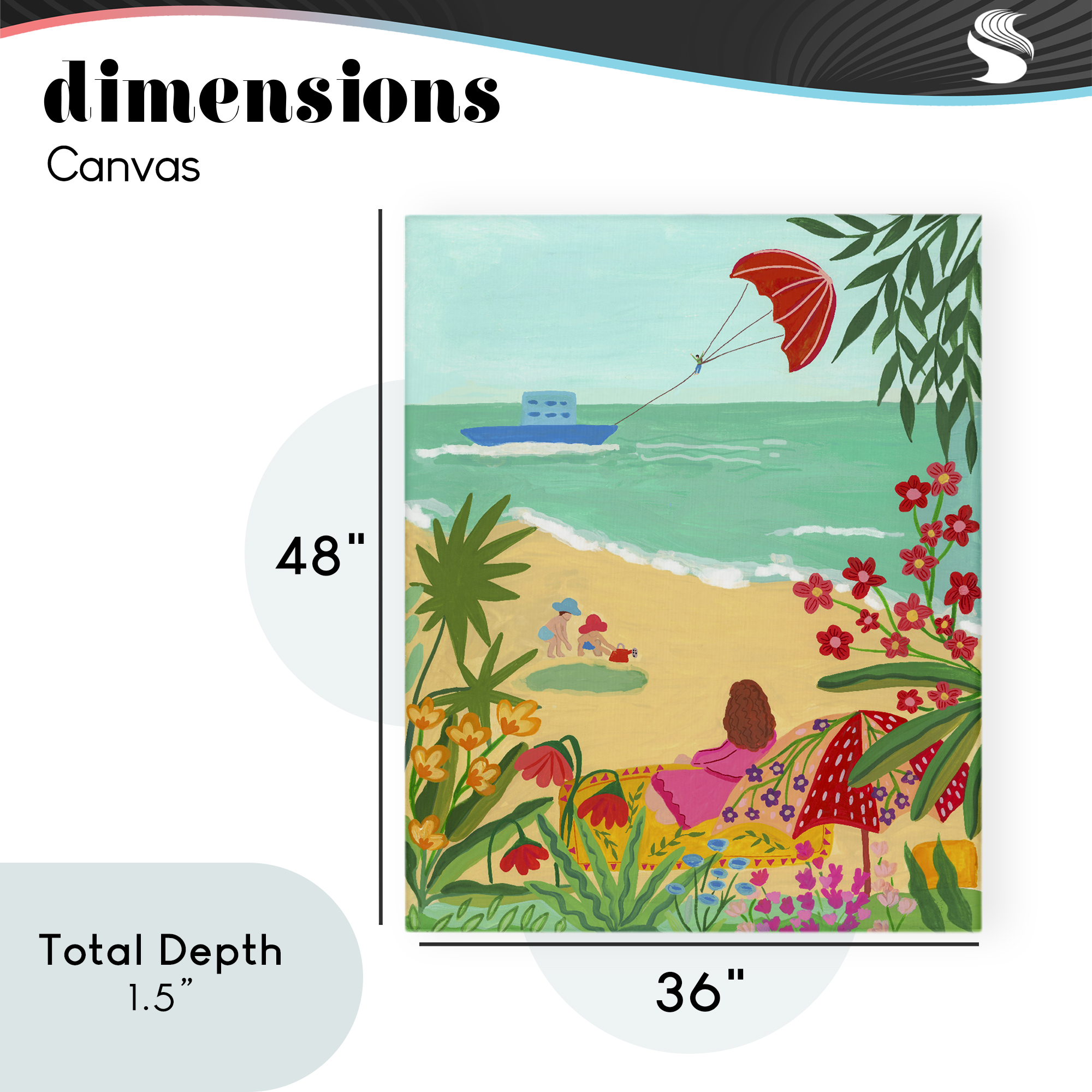 Beach And Flowers View Canvas Wall Art, design by Nabeela Rumi