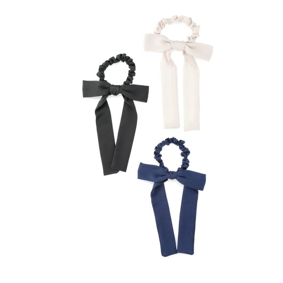 Time and Tru Women's Long Bow Hair Ties, 3-Pack, Blue