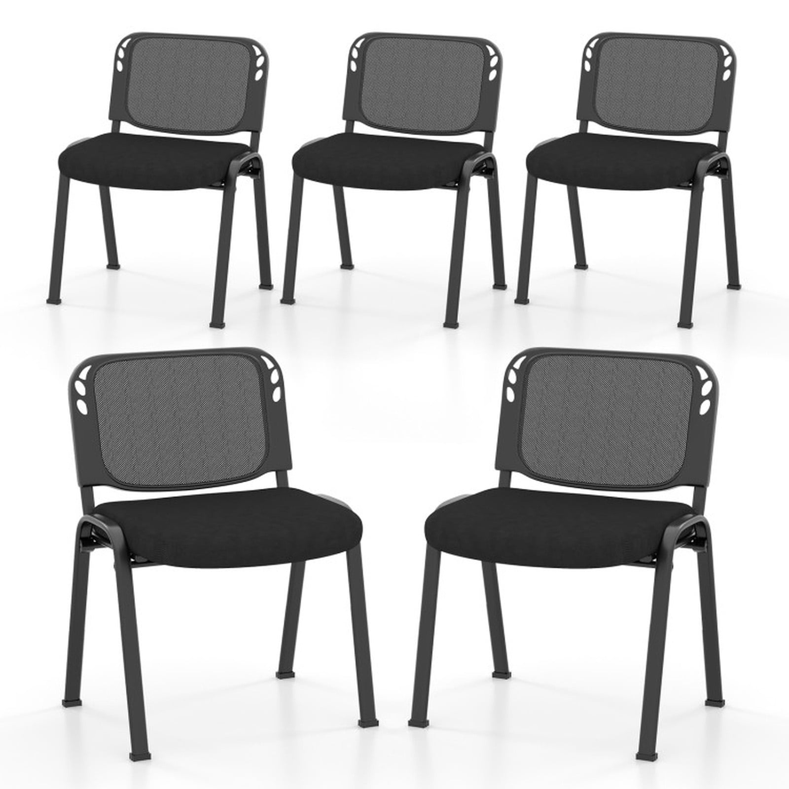 Furnibear Stackable Conference Chairs Set of 5 with Mesh Back, Ergonomic Guest Chairs Reception Waiting Room Chairs for Office Meeting, Black