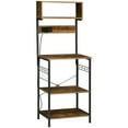 thumbnail image 4 of HOMCOM Kitchen Baker's Rack with Power Outlet, USB Charger, Microwave Stand, Coffee Bar with Adjustable Shelves, 5 Hooks, Rustic Brown, 4 of 6