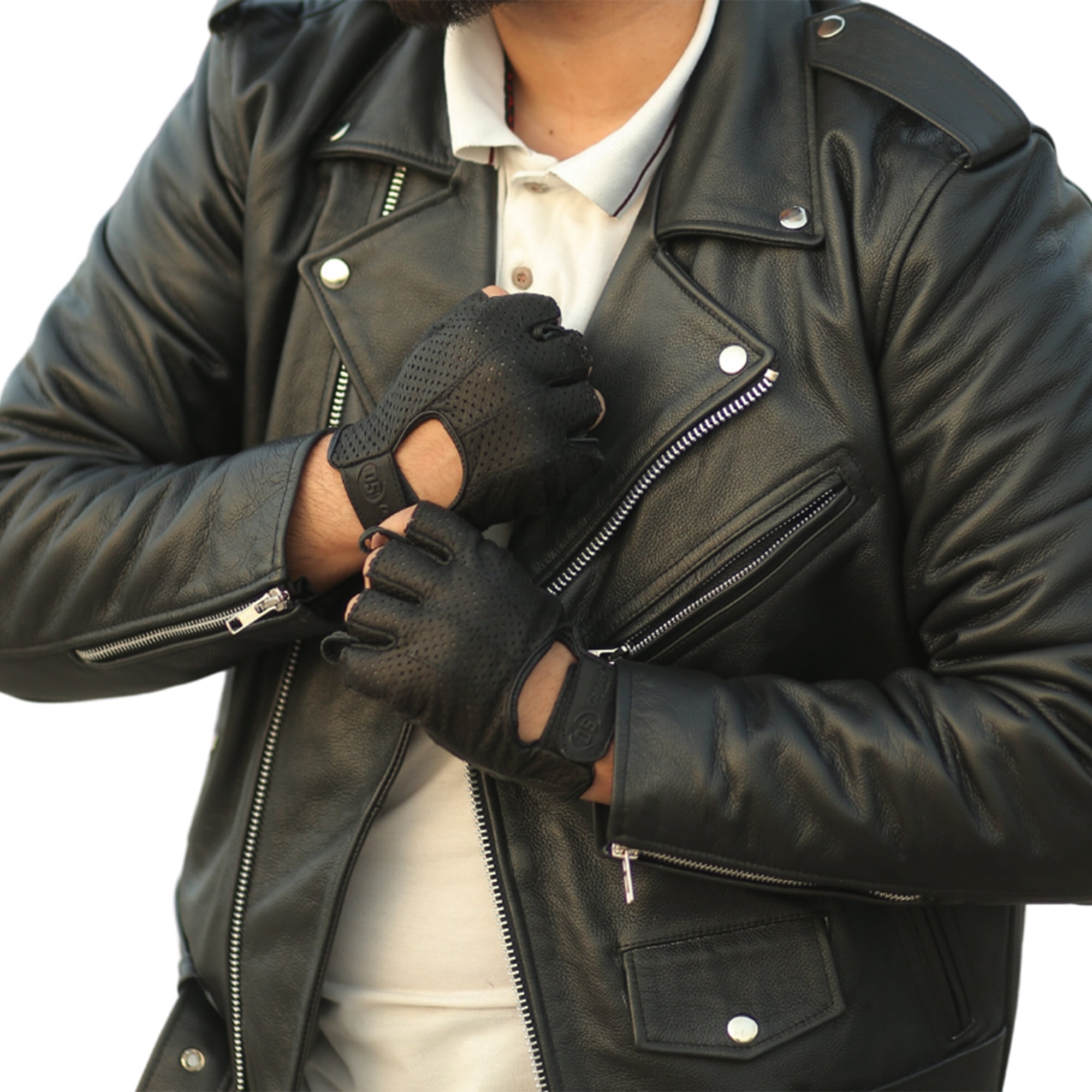 Daniel Smart Aniline Goat Leather Gloves Fingerless Motorcycle Gloves