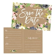 Angle View: 25 Rustic Floral Save The Date Cards For Wedding, Engagement, Anniversary, Baby Shower, Birthday Party, Kraft Flower Save The Dates Postcard Invitations, Simple Blank Event Announcements