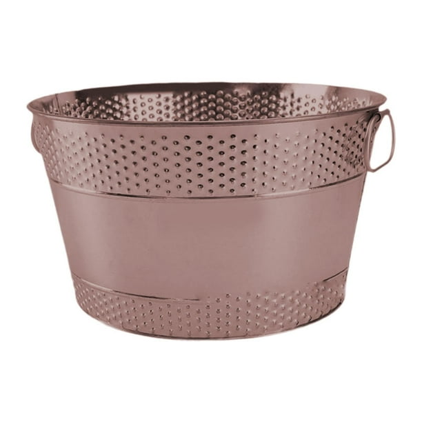 Cubo de hielo de hierro galvanizado, soporte para tina, recipiente redondo de metal para almacenar bebidas Bronce