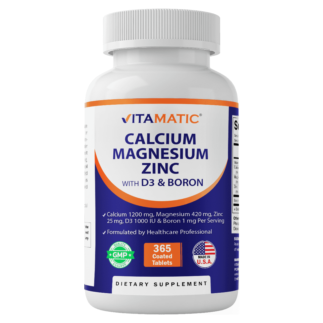 (2 pack) Vitamatic Calcium Magnesium Zinc D3 Boron | 365 Coated Tablets Supplement | Calcium 1200 mg, Magnesium 420mg, Zinc 25mg, Vitamin D3 1000 IU, Boron 1 mg | Non-GMO | Gluten Free | Made in USA