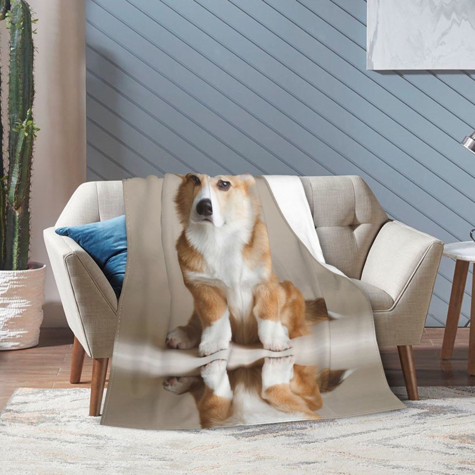 Wijzvio Corgi Dog Throw Blanket Soft Fuzzy Fleece Blanket For Couch Bed Living Room Decoration 60"X50"