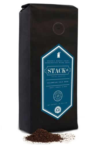 Stack Street Organic Cold Brew Coffee Colombian Supremo Reserve Single Origin Coarse Ground Coffee - 1 lb. Bag - Dark Roast