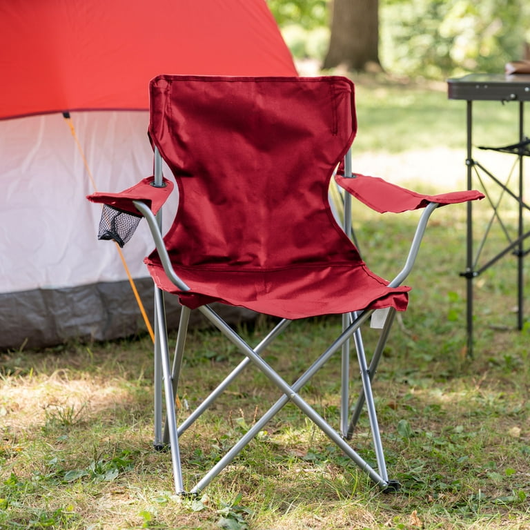 Ozark Trail Basic Quad Folding Camp Chair with Cup Holder, Red