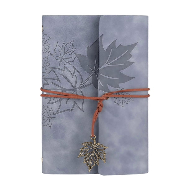 Refillable Notebook With 6 Rings Leather Binder Covers Leaf Pendant 75 Sheets Lined/Unruled Portable Planner Notebook grey