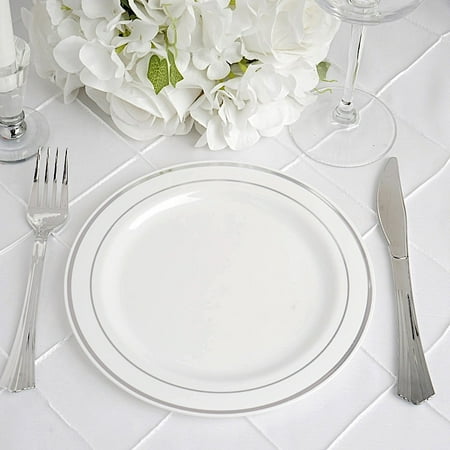 Personalized Baptism Plate - BalsaCircle 10 pcs Disposable Plastic Round Plates with Trim for Wedding Reception Party Buffet Catering Tableware