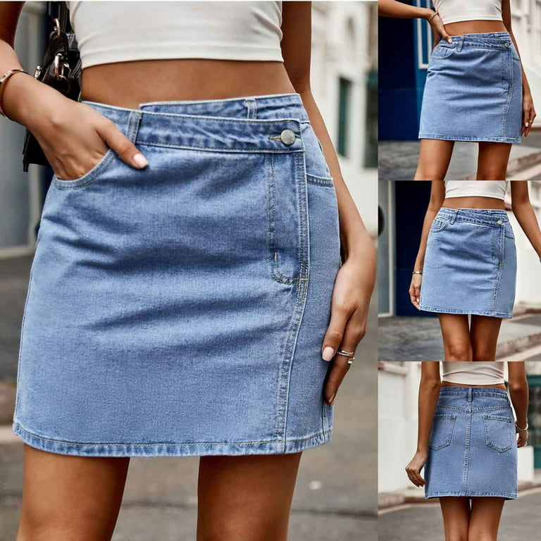 Women\'s Wrap Button Front Asymmetrical Hem Denim Skort Pocket Skirt High  Waisted A-Line Jean Skirt Zipper Mini Skirt Irregular Pockets Skirt  Wyongtao Deals