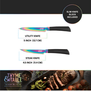 Thyme & Table 13-Piece Knife Block Set, Rainbow Blades