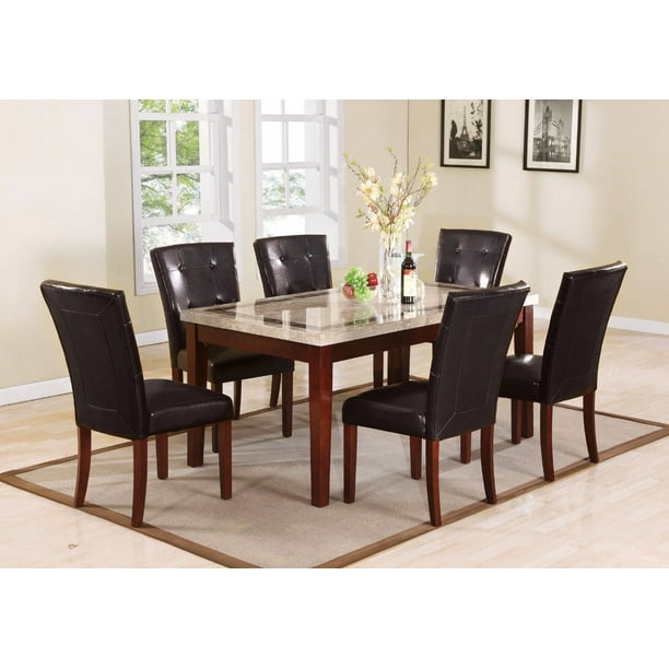 Graceful Rectangular Dining Table, White Marble Top & Brown Walmart