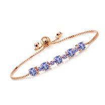 Gem Stone King 2.62 Ct Round Blue Tanzanite 18K Rose Gold Plated Silver Tennis Bracelet for Women