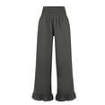 thumbnail image 6 of Linen Pants Women Smocked High Waisted Wide Leg Cropped Palazzo Pants with Pockets Flowy Boho Ruffle Ankle Beach Pant Gray S, 6 of 6