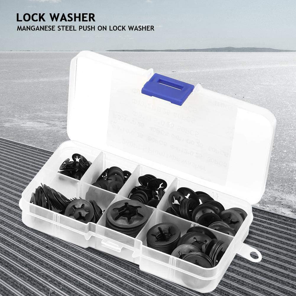 Lock Washer-260pcs Manganese Steel Push On Washer Retaining Lock Washers Set 3/4/5/6/8/10/12mm 