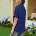 thumbnail image 4 of OIOLOYJM Girls Short Sleeve Dress Shirts Kids Spring Summer Cozy Soft School Uniform Casual Button Down Lapel Collared Shirt Dark Blue 11-12 Year, 4 of 5