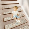 thumbnail image 3 of Cream Tan Carpet Stair Treads for Wooden Steps Indoor 15 Pack 8" X 30" Peel and Stick Stair Treads Non Slip Staircase Step Treads Reusable Stair Runner Rugs for Dogs, Kids and Elders, 3 of 4