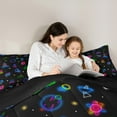 thumbnail image 5 of Manfei Cartoon Astronaut Full Size Comforter Sets,Kawaii Rocket Bedding Comforter Set,Blue Pink Black Bedding Sets For Boys,Luxury Bedroom Decor Reversible,3pcs, 5 of 8