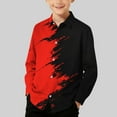 thumbnail image 2 of Lenpel Children's Dress Shirts Girls Boys Long Sleeve Color Block Button down Collared Blouses Kids Casual Tops(Red,3-4 Years), 2 of 7