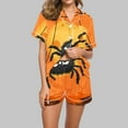 thumbnail image 2 of Yufatyle Women's Halloween Pajamas Set Collared Button Down Sleepwear Cute Ghost Spider Print Lounge Shorts Set Soft Homewear 2XL, 2 of 5