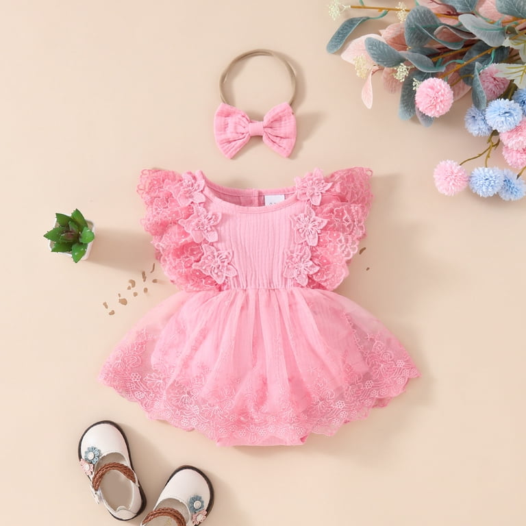 smocked birthday dress 12 months Nwiuh Baby Girl First Birthday One Year Old Tulle Smocked Romper Dress with Bow Cute Cake Smash Outfit (Pink, 9-12 Months)