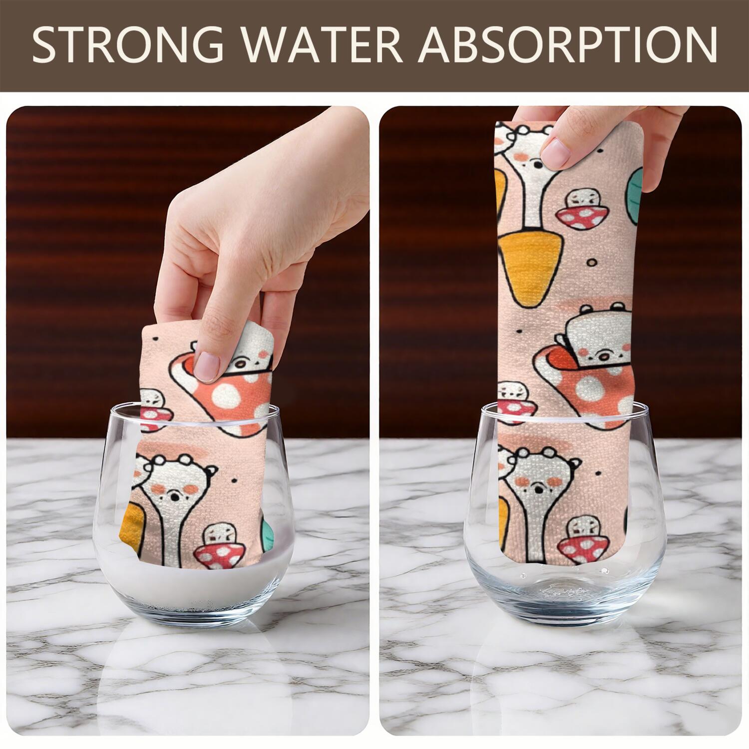 6 Pcs Funny Kitchen Towels,Pink Mushroom Cartoon Light Pattern Microfiber Dish Towels,Kitchen Tea Towels,Kitchen Towel Set (18" X 26")