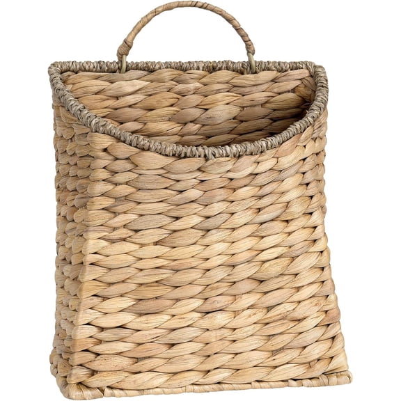 Woven Hanging Basket,Wicker Hanging Wall Baskets Decor,Natural Water Hyacinth Front Door Basket, Handmade Storage Basket for Garden Farmhouse Home Decorations