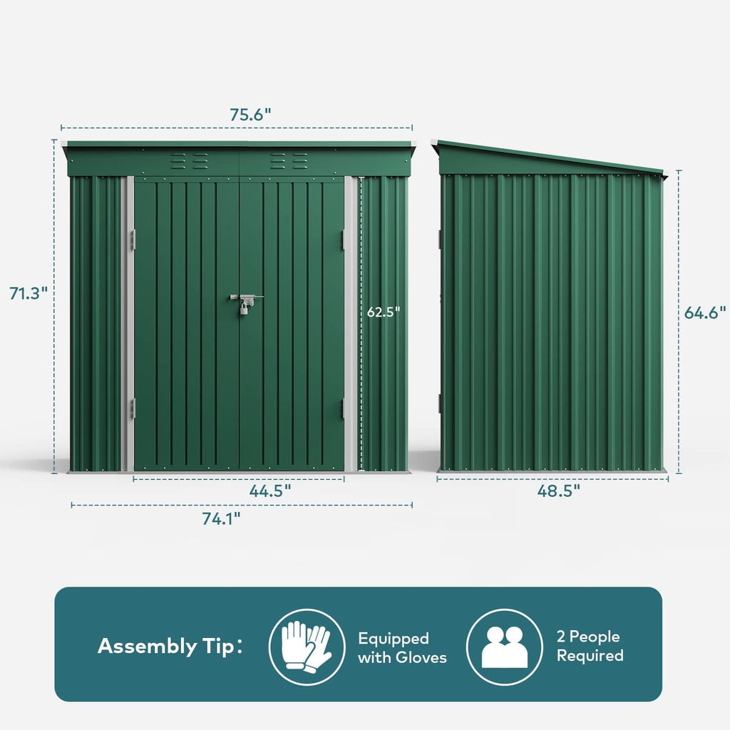 6' x 4' Outdoor Storage Shed with Lockable Doors, Aiho Metal Garden Shed, Sheds & Outdoor Storage for Backyard, Garden & Patio Organization - Green