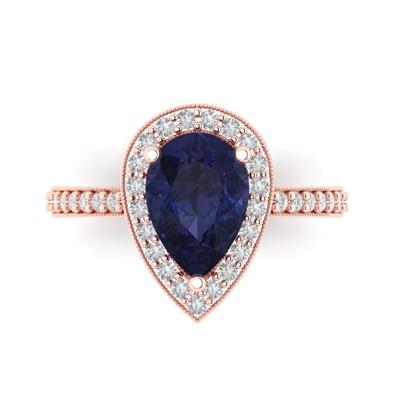 Halo Engagement Ring for Women - 2.36ct Simulated Blue Sapphire in 18K Rose Gold Promise Ring