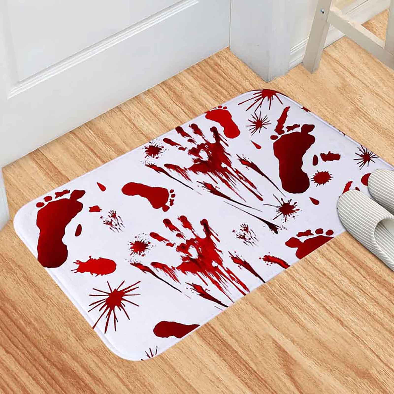 Halloween Red Blood Bath Bathroom Mat Bloody Footprint Horrible Anti-slip Rug 