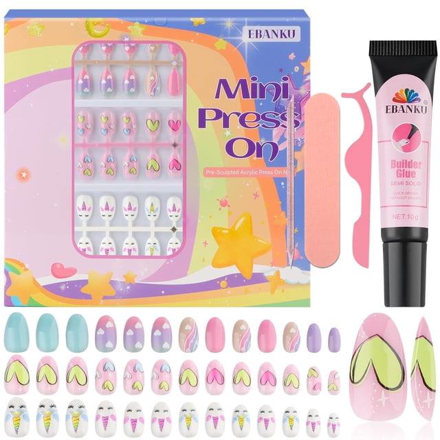 Press on Nails EBANKU Kids Colorful Heart, 78 unidades, +8 años