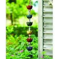 Happy Gardens Handcrafted Lily Cup Rain Chain (Multi-Color Finish) Outdoor Metal Hanging Rainwater Catcher For Outside Yard Gutter Downspout Substitute for Drainage