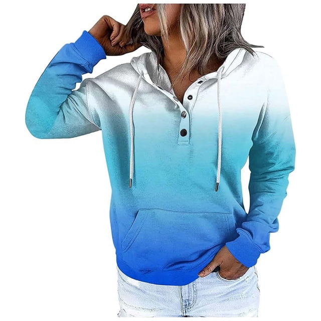Women's Fashion Street Style Color Changing Button Collar Drawstring Hoodie Casual Autumn Winter Sports Sweatshirt
