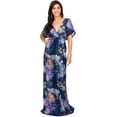 thumbnail image 1 of KOH KOH Long Summer V-Neck Floral Print Kimono Short Sleeves Vintage Hawaiian Casual Cocktail Sundress Sun Gown Maxi Dress For Women Navy Blue & Purple X-Large US 14-16 DAN001_A040, 1 of 6