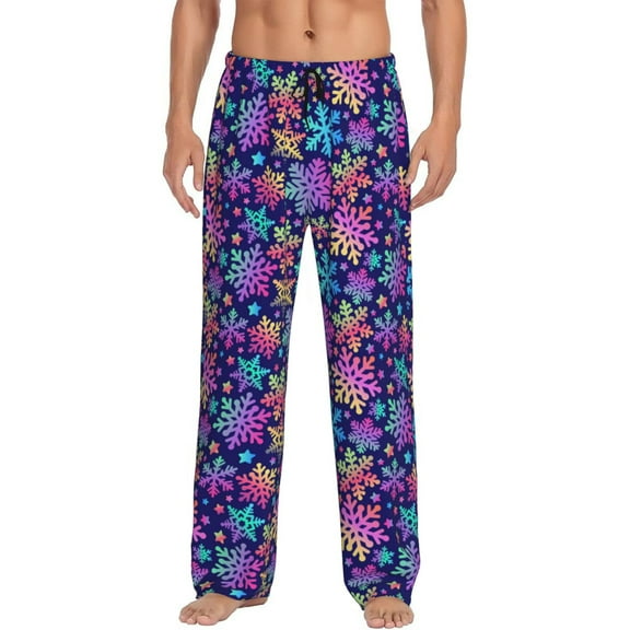 Naloa Rainbow Snowflakes Pajama Pants Men, PJ Bottoms, Sleep & Lounge Pants-Small