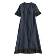 thumbnail image 4 of GUACER V-Neck Maxi Dress for Women Cotton Linen Casual Short Sleeve Contrast Trim Boho Long Dresses with Ruffle Hem, 4 of 7