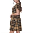 thumbnail image 2 of Rateoe khaki coffee plaid Pattern Women’s Short Sleeve Dress – Casual Elegant Summer A-Line Dress for Everyday Wear, 2 of 6