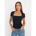thumbnail image 3 of Black Square Neck Short Sleeve Slim Fit T-Shirt for Women, 3 of 5