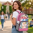 thumbnail image 3 of COEQINE Clear Backpack 17 Inch Transparent Polyester PVC Backpack for School, Heavy Duty Lightweight Travel Daypack, Large Bookbag Work Bag for Girls, Corgi Cherry Blossom Pink Polka Dots, 3 of 7
