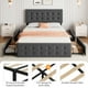 thumbnail image 2 of Cama Completa con 4 Cajones y Cabecera, Marco Tapizado en Lino con Soporte de Listones de Madera, Diseño con Botones, 2 of 9