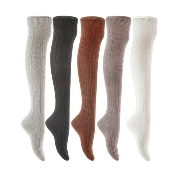 Lian LifeStyle Women's 5 Pair Adorable Comfortable Soft Thigh High Over Knee High Cotton Socks Size 6-9 L1024 Light Grey,Black,Coffee,Dark Grey,White