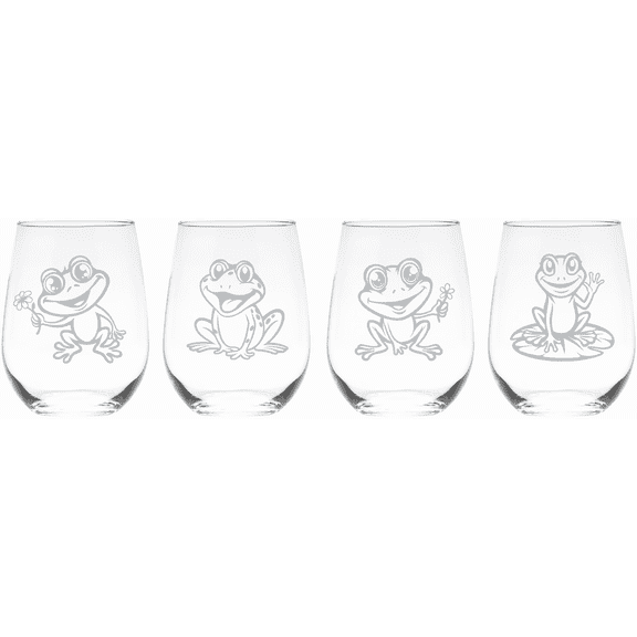 C&M Personal Gifts 17 oz Frog Stemless Wine Glass Set of 4