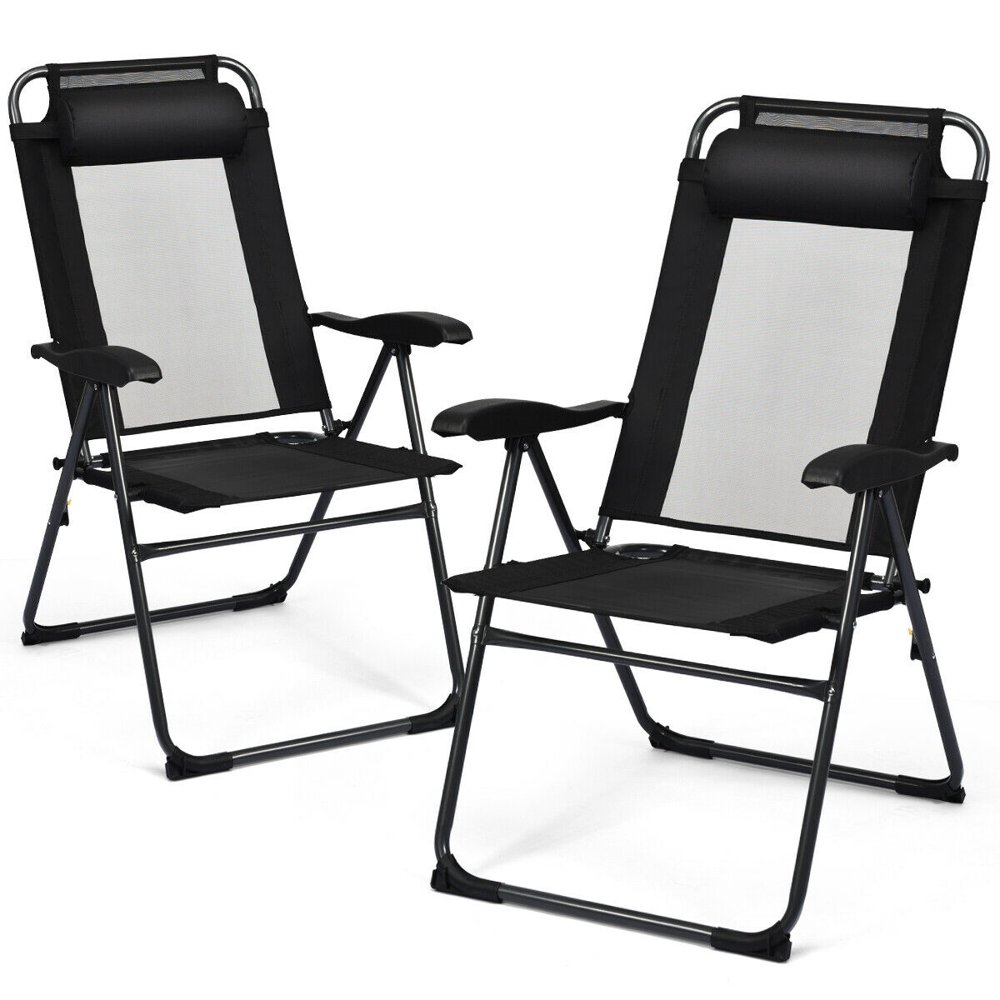 Gymax 2PC Folding Chairs Adjustable Reclining Chairs with Headrest